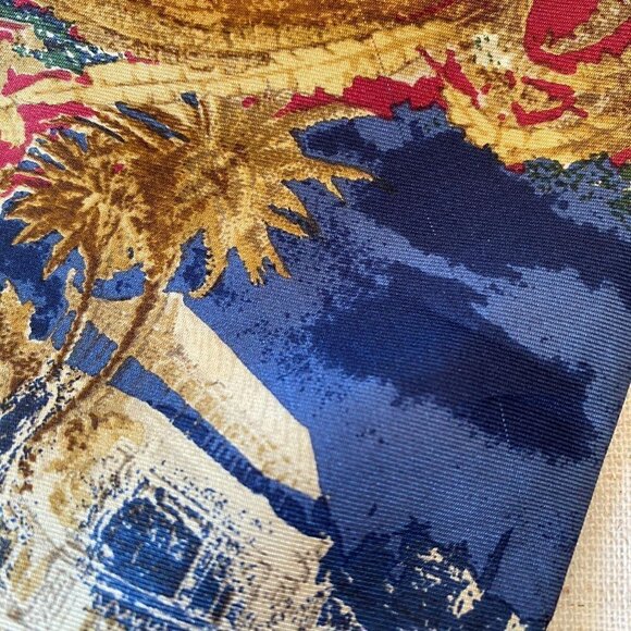 Vintage Guy Laroche Red Blue Brown Leaf Print Men’s Silk Tie Classic USA - Picture 6 of 6